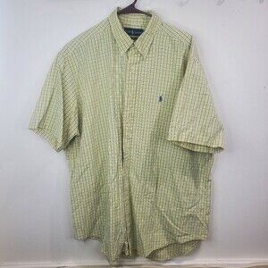 Ralph Lauren yellow & blue plaid short sleeve button up cotton classic fit xl